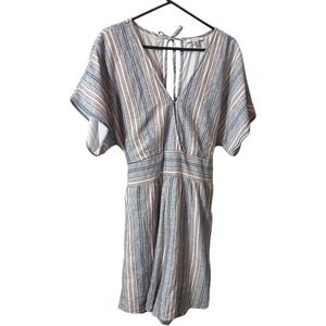 American Eagle Outfitters Striped V-Neck Romper in Blue and Cream